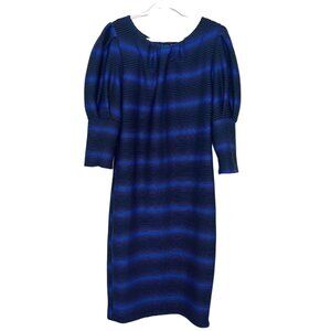 ILLord Dress Size‎ 1X Black Blue Striped Balloon Sleeve Stretchy Midi